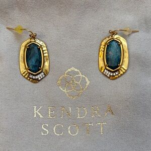 Kendra Scott Gold and Teal Faceted Stone Drop Earrings